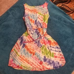Multi Color Print Belted Dress